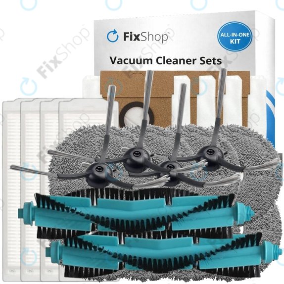 Set di ricambi per Eta Aquilo Pro, Cecotec Conga 11090 (2x spazzola principale, 4x filtro, 4x spazzola laterale, 8x panno mop, 4x sacchetto polvere)