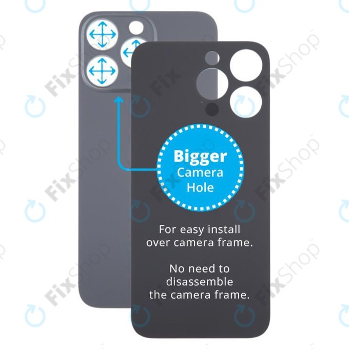 Vetro scocca posteriore con fGold fotocamera più grande per iPhone 15 Pro Max, Black Titanium