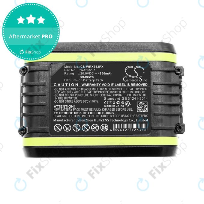 Batteria per Worx WX800.9 MAX, WX-JCR.9, WA3551.1, Li-Ion, 4950mAh, 20V, HQ