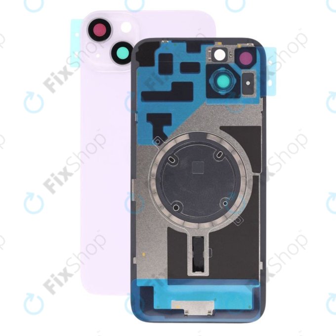 Vetro scocca posteriore con lente fotocamera, piastra metallica e magneti MagSafe per iPhone 14 Plus, Purple
