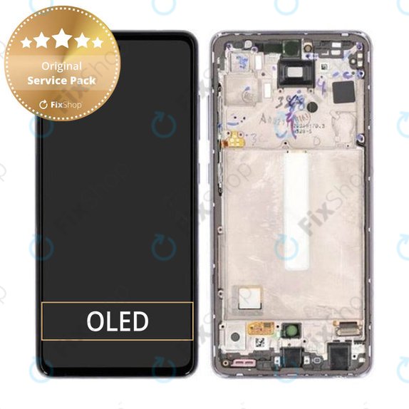 Schermo per Samsung A52s 5G A528B, Awesome Violet, Vetro touch con cornice, GH82-26861C, GH82-26909C, GH82-26863C, GH82-26910C, Genuine Service Pack