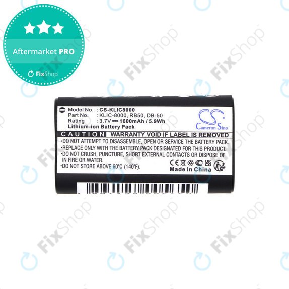 Batteria per Jay-Tech Jay-Cam I4800, Kodak Easyshare Z1012, KLIC-8000, Li-Ion, 1600mAh, 3.7V, HQ