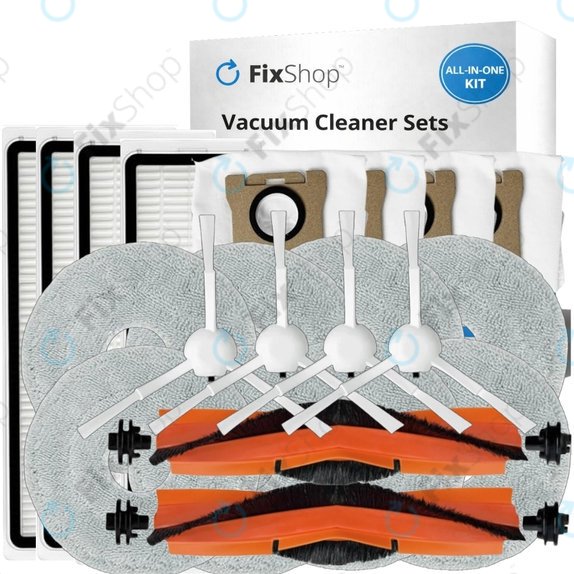 Set di ricambi per Xiaomi Mi Robot Vacuum S20+, S10+, X20+, X10+ (2x spazzola principale, 4x filtro, 4x spazzola laterale - White, 8x panno mop, 4x sacchetto polvere)