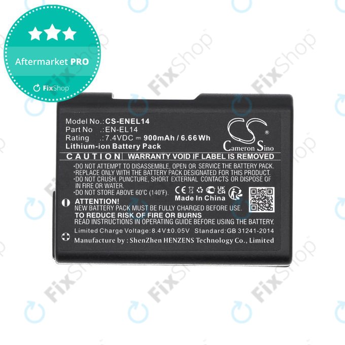 Batteria per Nikon D3100 DSLR, EN-EL14, Li-Ion, 900mAh, 7.4V, HQ