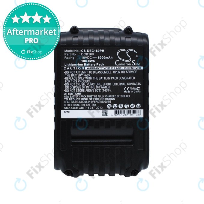 Batteria per Dewalt CL-series, DC-series, DCB18x / DCB20x, Li-Ion, 6000mAh, HQ