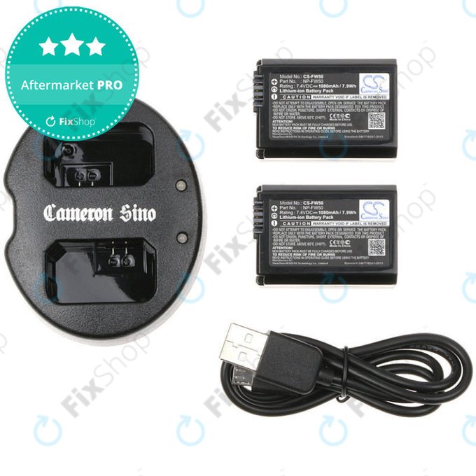 Batteria per Sony NEX-5, Alpha 7, NEX-7, 1030mAh, Li-Ion, 7.4V, NP-FW50, 2pz con caricabatterie, HQ