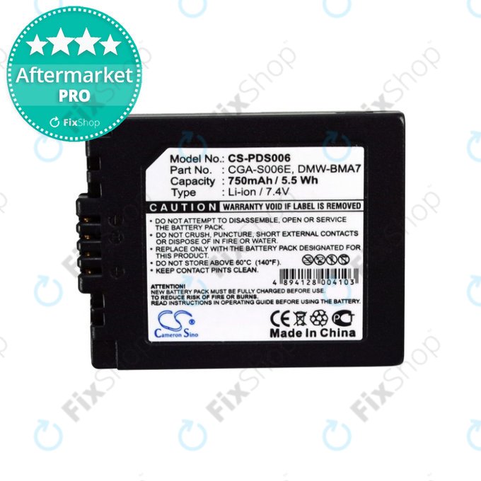 Batteria per Panasonic Lumix DMC-FZ7, FZ8, FZ18, FZ28, FZ30, FZ35, FZ38, FZ50, Leica V-Lux 1, DMW-BMA7, Li-Ion, 750mAh, HQ