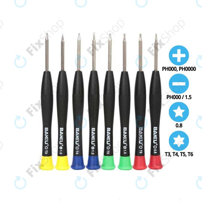 Set cacciaviti per telefoni, tablet e notebook 8 pz, Baku BK-6108