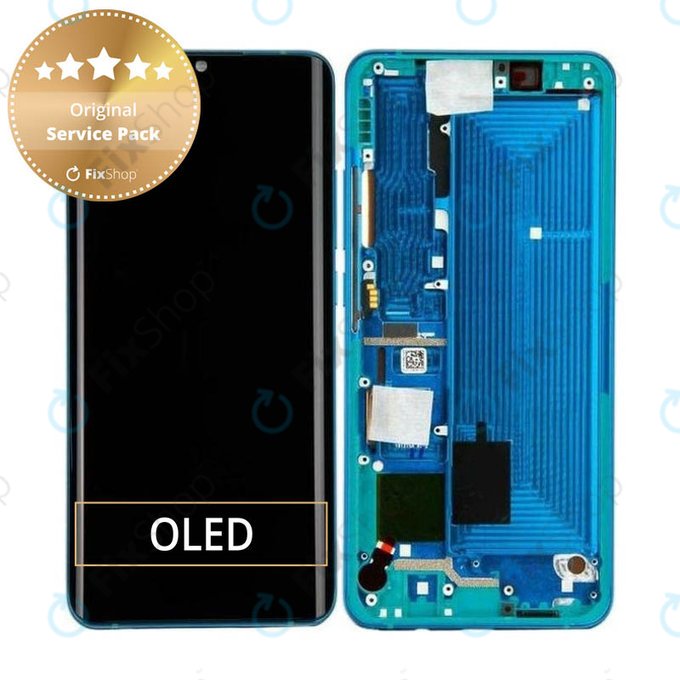 Schermo per Xiaomi Mi Note 10, Mi Note 10 Pro, Aurora Green, Vetro touch con cornice, 56000100F400, Genuine Service Pack
