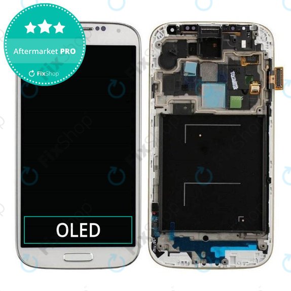 Schermo OLED per Samsung S4 i9505, White Frost, Vetro touch con cornice