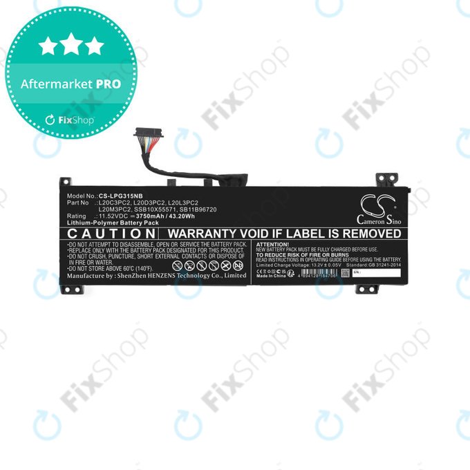 Batteria per Lenovo IdeaPad Gaming 3, L20C3PC2, Li-Pol, 3750mAh, 11.52V, HQ