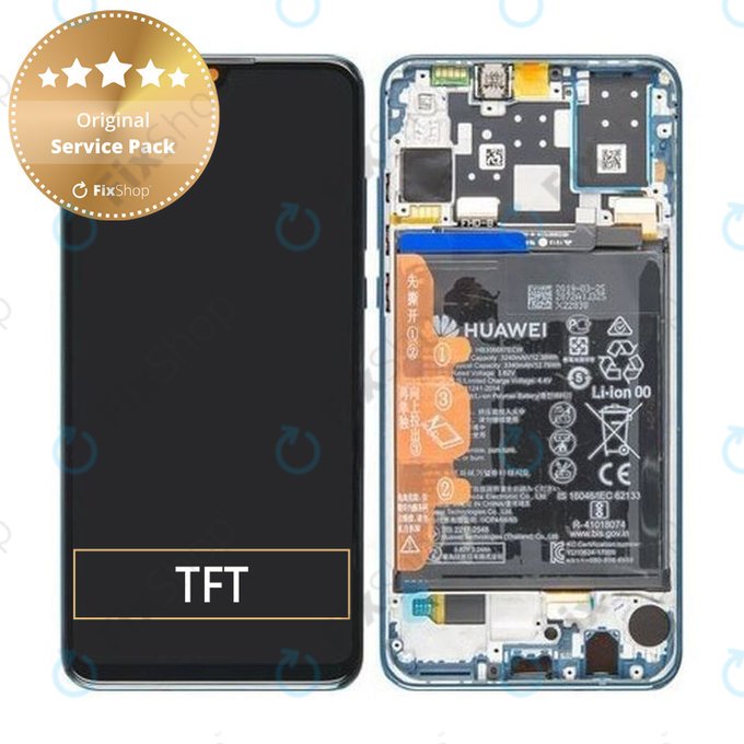 Schermo per Huawei P30 Lite, Vetro touch con cornice, batteria, Peacock Blue, 02352RQA, Genuine Service Pack