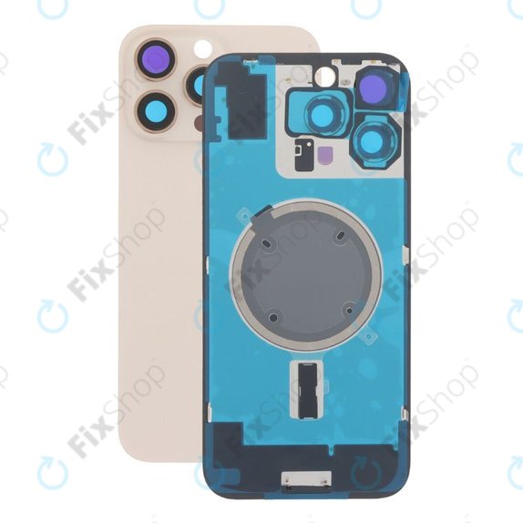Vetro scocca posteriore per iPhone 16 Pro Max, Desert Titanium, con lente fotocamera, piastra metallica e magnete MagSafe