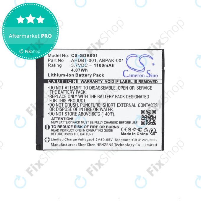 Batteria per GoPro HD Hero, Hero2, AHDBT-001, Li-Ion, 1100mAh, 3.7V, HQ