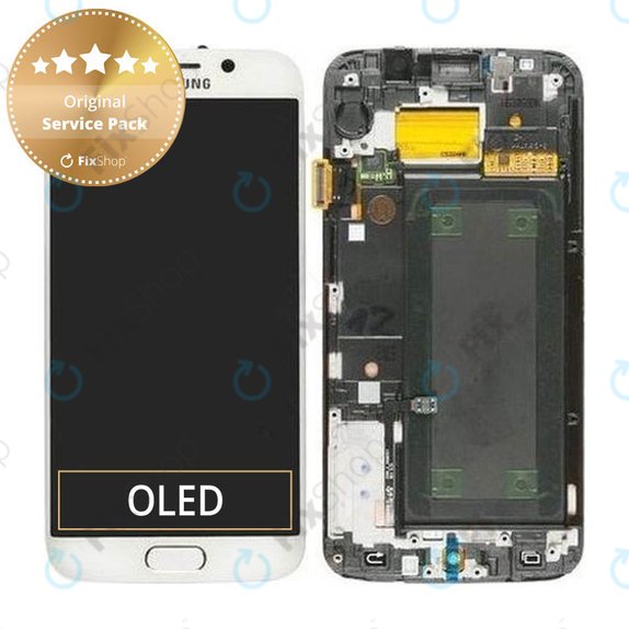 Schermo per Samsung S6 Edge G925F, White Pearl, Vetro touch con cornice, GH97-17162B, GH97-17317B, GH97-17334B, Genuine Service Pack