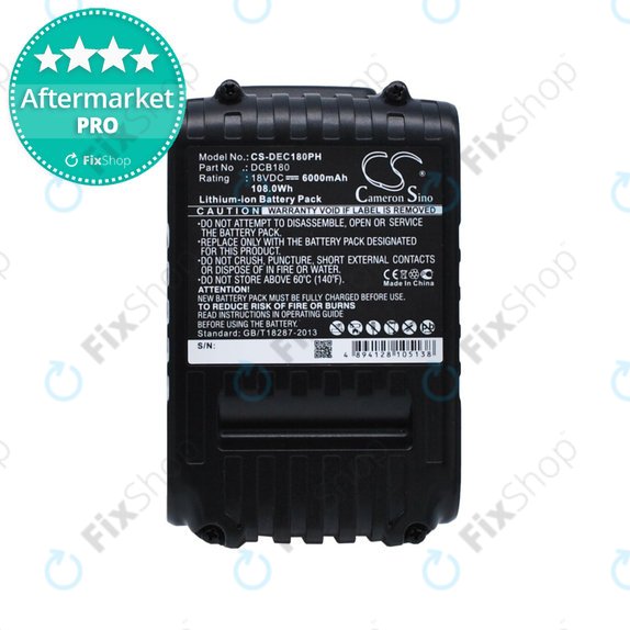 Batteria per Dewalt CL-series, DC-series, DCB18x / DCB20x, Li-Ion, 6000mAh, HQ