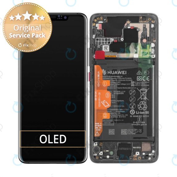 Schermo per Huawei Mate 20 Pro, Vetro touch con cornice, batteria, Black, 02352FRL, Genuine Service Pack