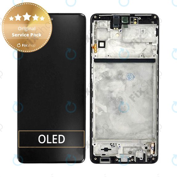 Schermo per Samsung M53 5G M536B, Black, Vetro touch con cornice, GH82-28812A, GH82-28895A, Genuine Service Pack