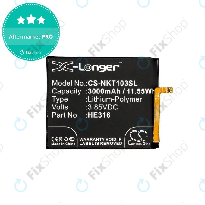 Batteria per Nokia 6, 3000mAh, Li-Pol, 3.85 V, HE316, HQ